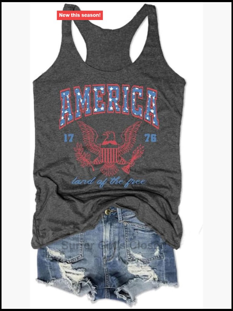 Patriotic American Flag Tank Top Women 4th Of July Racerback Sleeveless Blouse